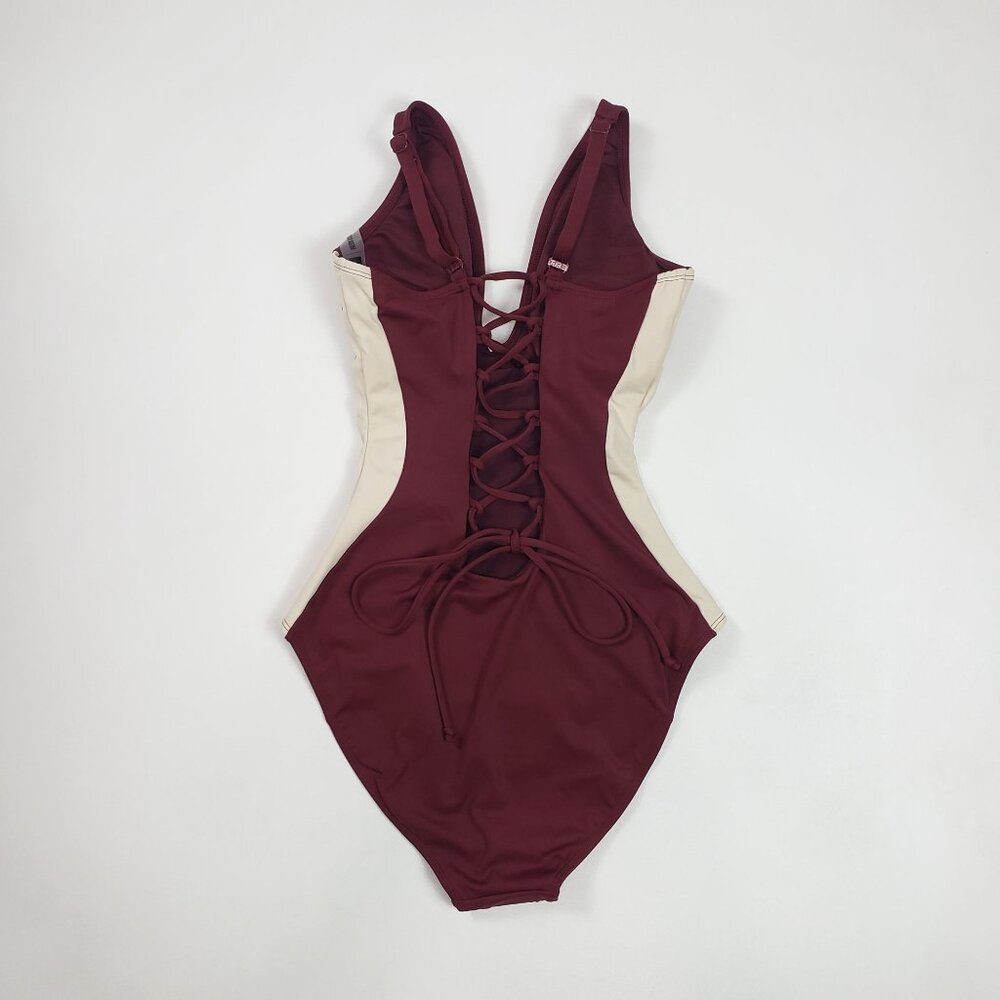TA3 Plungey Contour One Piece Swimsuit Dark Cherry/Oat Medium X-Long Shaping NWT - Picture 7 of 13